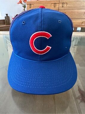 Blue Mesh-Back Baseball Cap with Red 'C' Patch